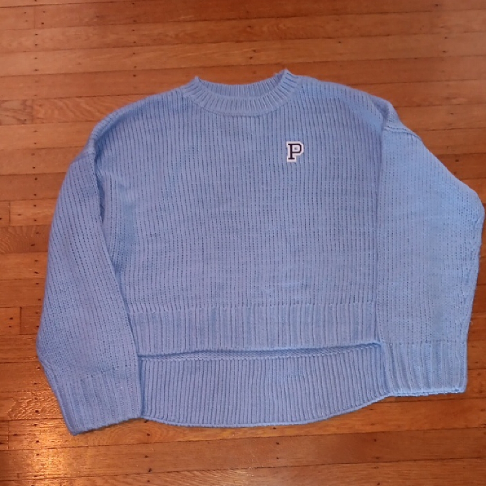 PINK Victoria's Secret Light Blue Womens  Crewneck Sweater with 'P' Chest Logo